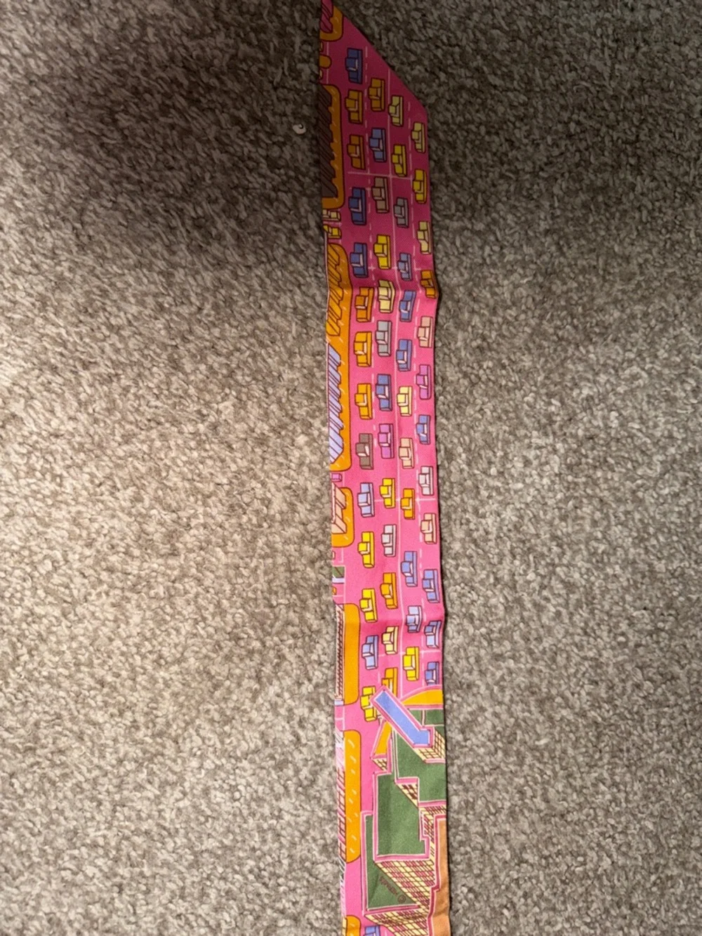Hermes Pink and Yellow Printed Skinny Twilly - Picture 2 of 6